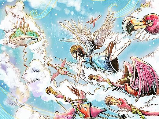 我画的插画,女孩与火烈鸟,求关注~ 