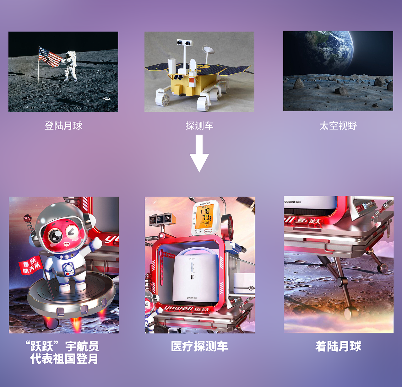 活动期恰逢中秋节和国庆节中间,结合两个节日属性确定主题“中国跃跃上月球”
