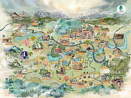 定制插畫-巴南溫泉景區(qū)地圖定制