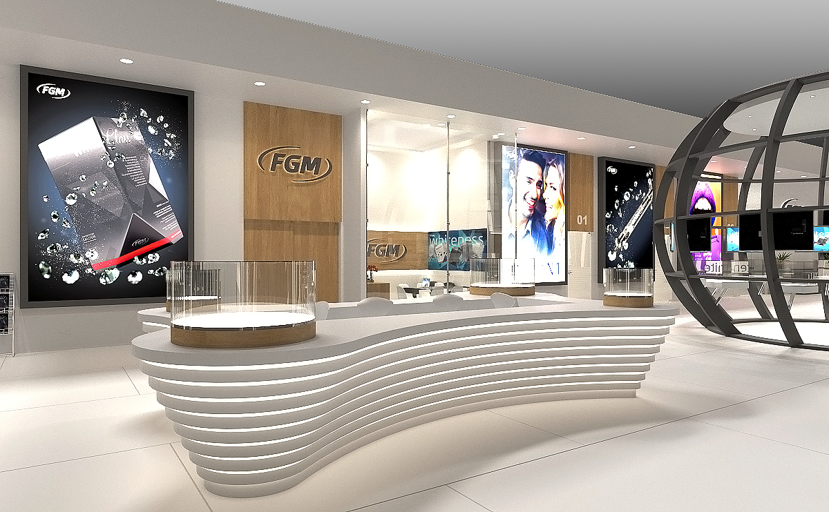 时尚创意有设计感 展会展台3d效果图设计制作