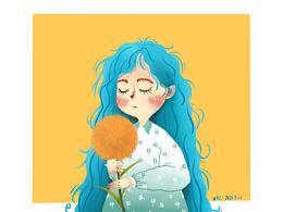 拿着蒲公英的女孩