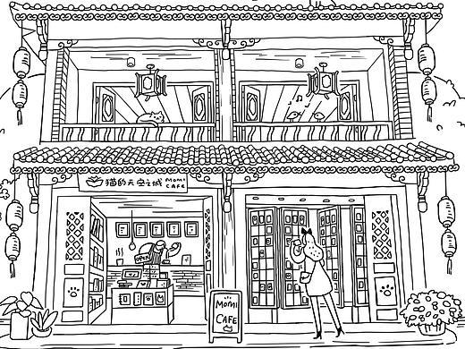旅游景点线描明信片