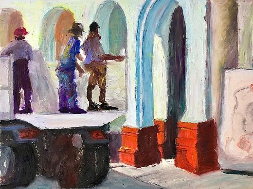 油画棒手绘《落日下的搬运工人》（个人主页-ZNTYxOTg5MzI=） - 艺术插画 - 站酷设计师书鴻原创素材 - 站酷ZCOOL