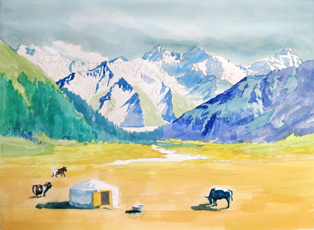 《雪山下的牛羊》