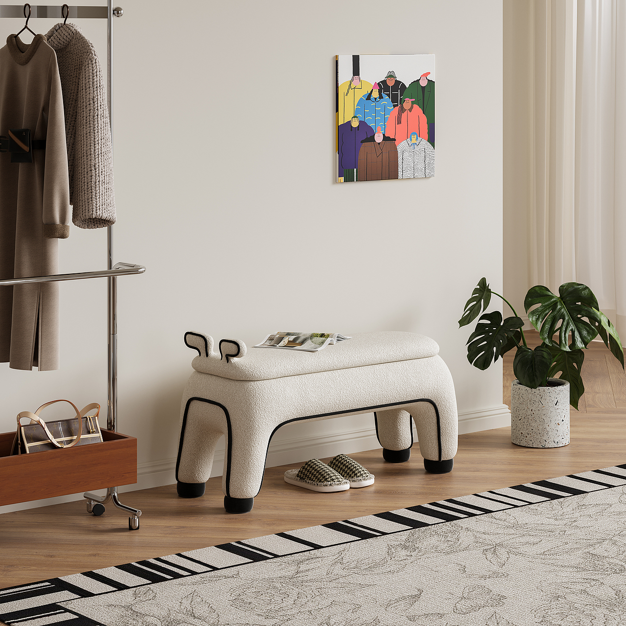 漫画线条换鞋凳