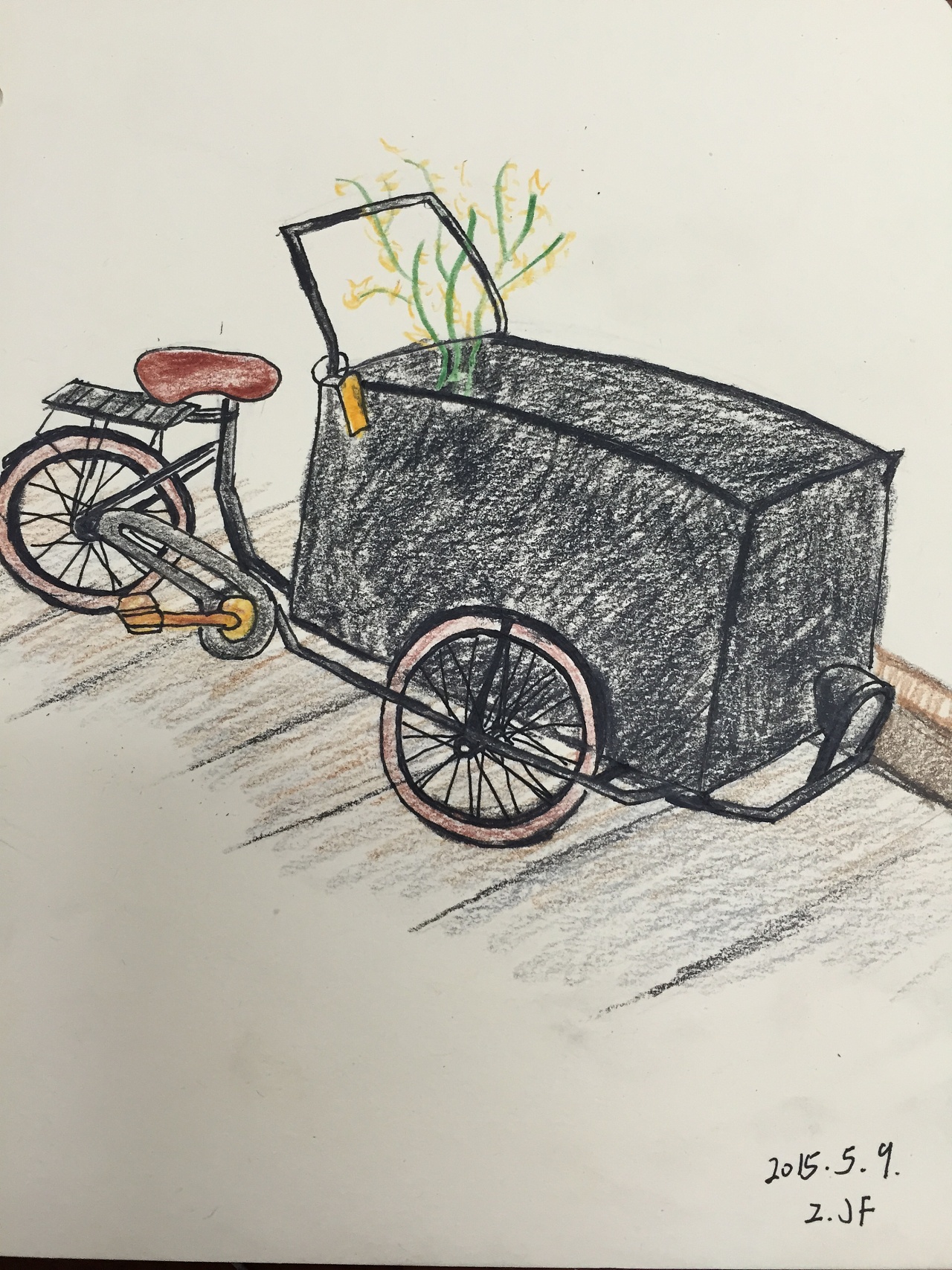 手绘彩铅自行车