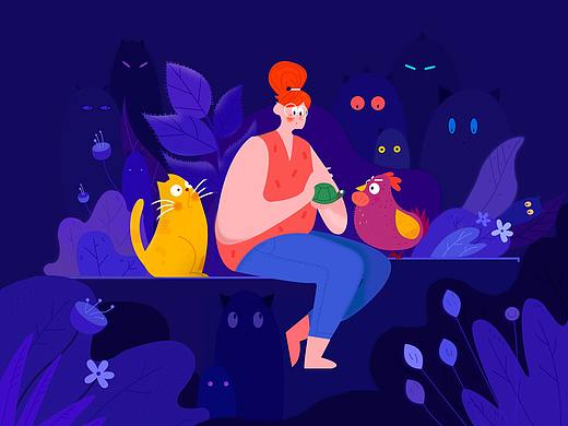 海报和森林场景插画