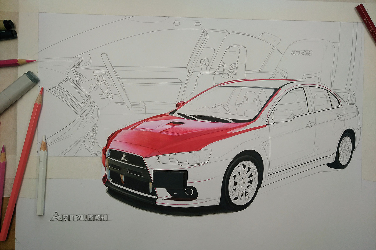 马克笔汽车手绘mitsubishievo