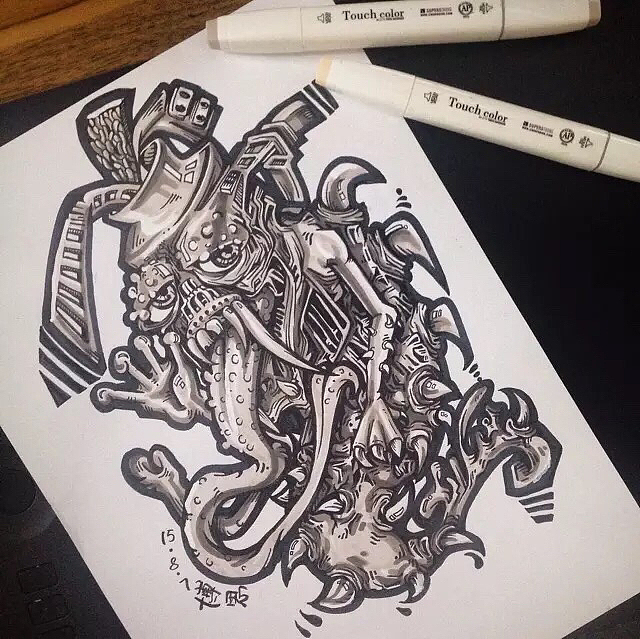 针管笔怪兽一只