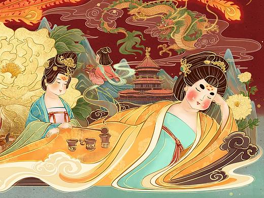 牡丹饮-气血小红瓶包装插画——梦华都
