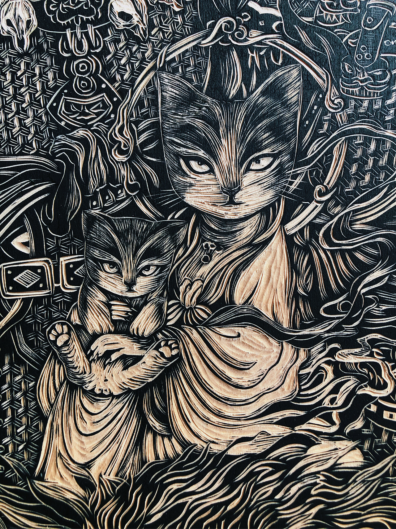 手工雕刻定制黑白木刻版画制作分享