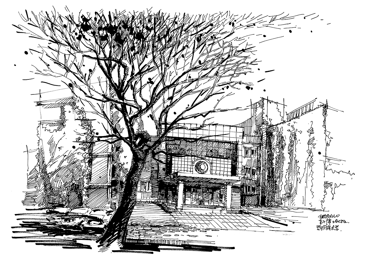 同济大学校园风景钢笔画