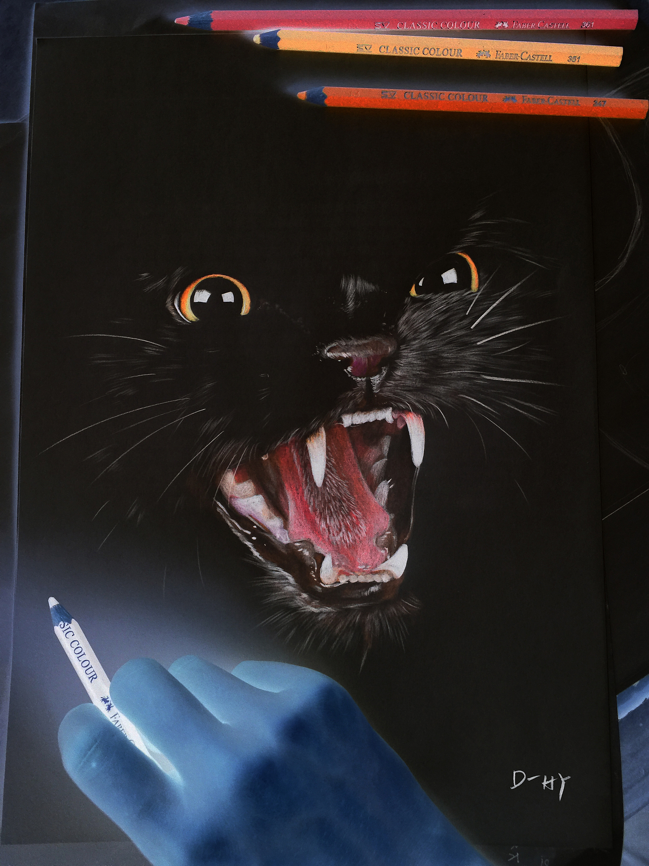 D_HY彩铅画《反色黑猫》（图ZMTE5Njc3NDI0） - 绘画 - 站酷设计师Draw_HY原创素材 - 站酷ZCOOL