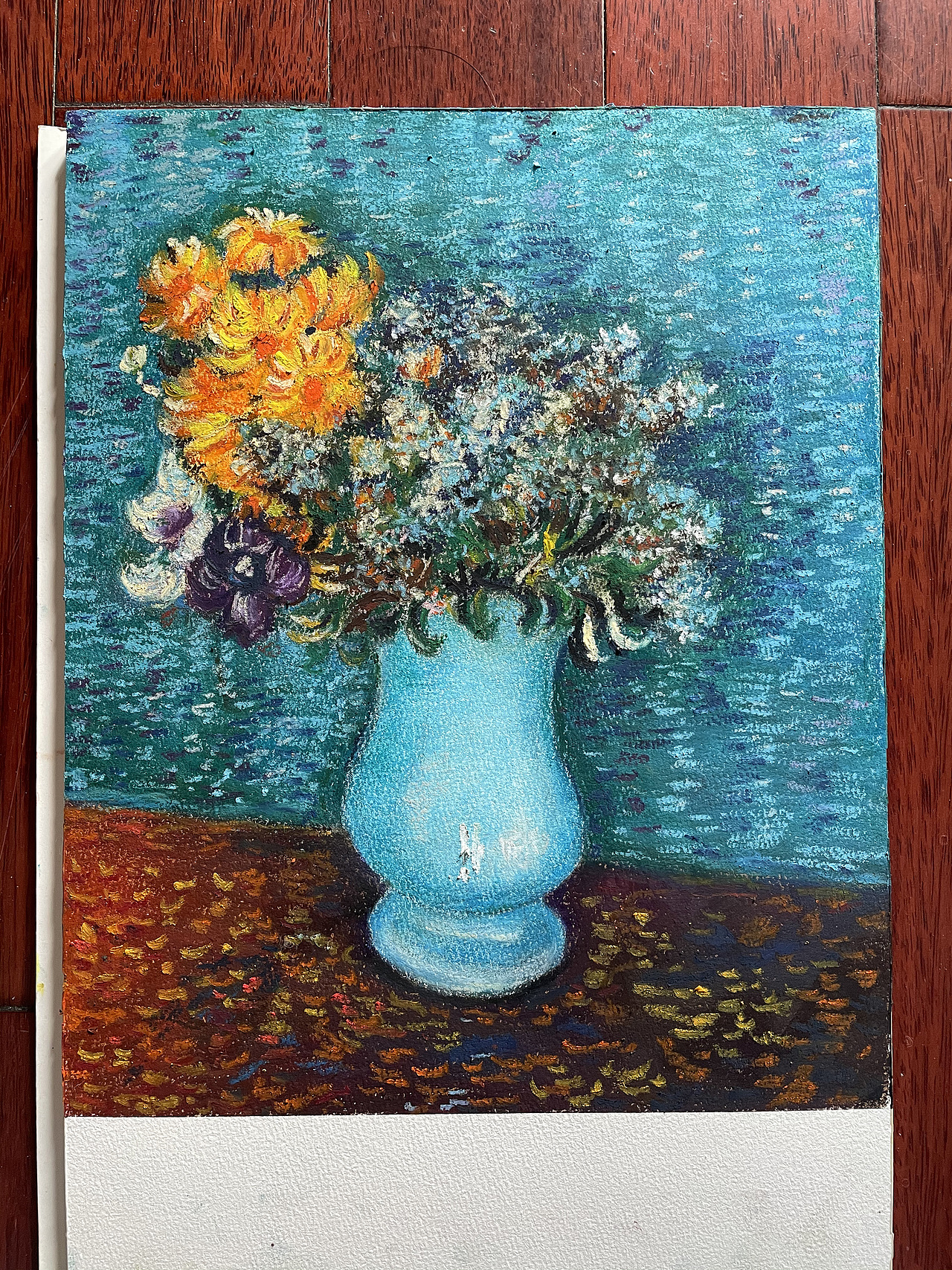 油畫棒臨摹梵高藍(lán)色花瓶里的花束（圖ZMjM5MjExOTcy） - 繪畫 - 站酷設(shè)計師慕漁藝術(shù)原創(chuàng)素材 - 站酷ZCOOL