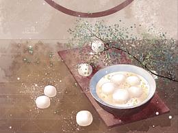 元宵節(jié)古風(fēng)靜物水墨風(fēng)插畫(huà)