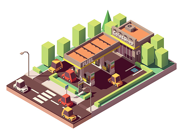 2.5dai游戏城市街景商店模型交通生活建筑矢量ui设计