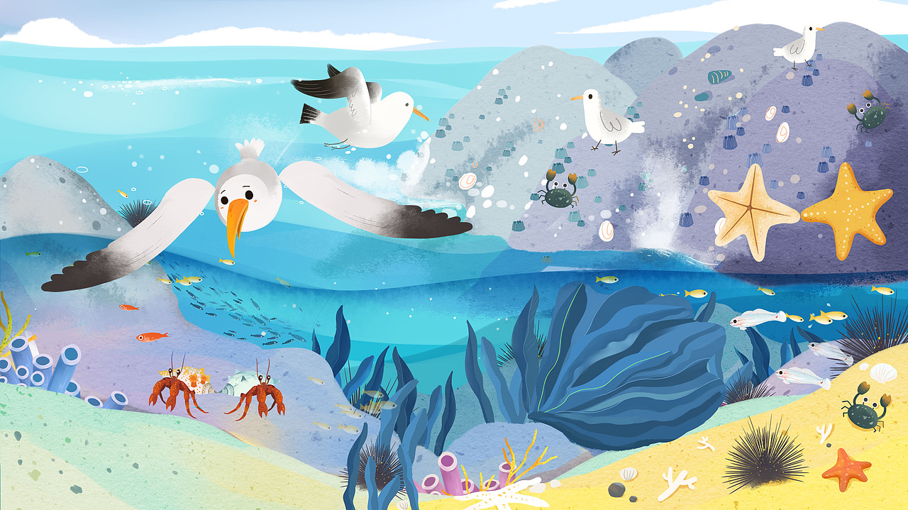 海洋 翻页（图ZMTQ2NjM1ODI0） - 儿童插画 - 站酷设计师水母咪原创素材 - 站酷ZCOOL