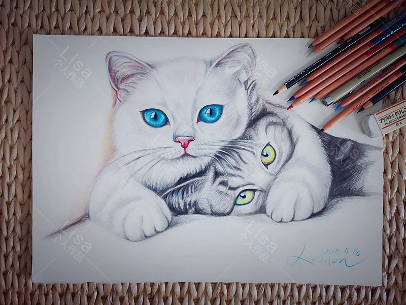 猫咪彩铅手绘（图ZMjY3Mzg4Njcy） - 创作习作 - 站酷设计师Lisa728原创素材 - 站酷ZCOOL