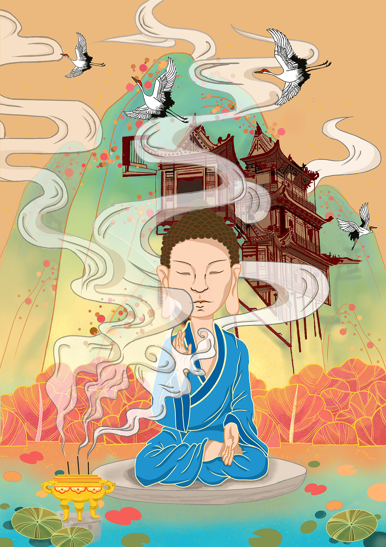国风佛像插画（图ZMjIyNjI3NTMy） - 创作习作 - 站酷设计师嘉个布丁原创素材 - 站酷ZCOOL
