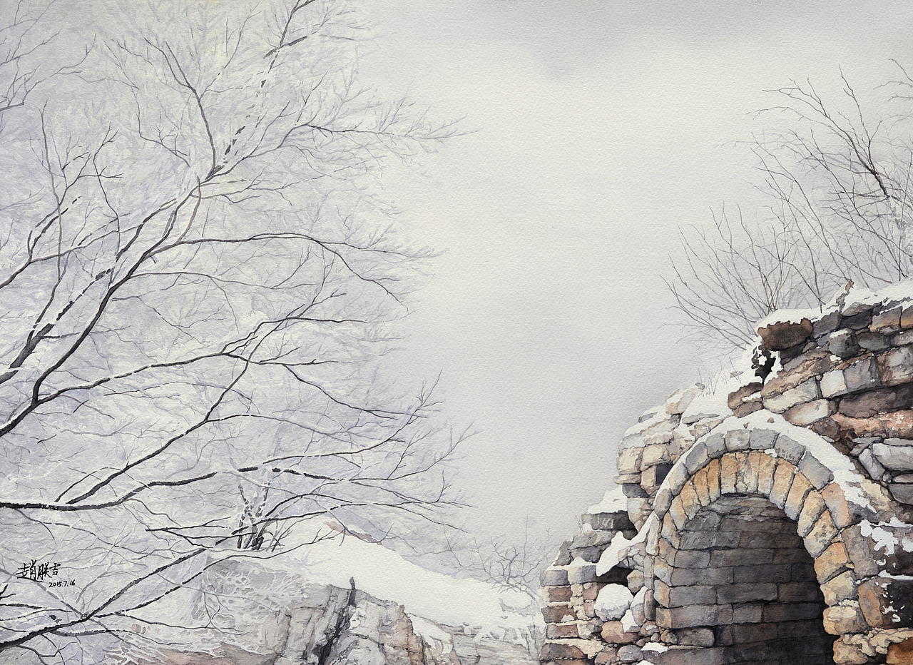 唯美水彩风景 雪长城系列 作者[赵朕吉]