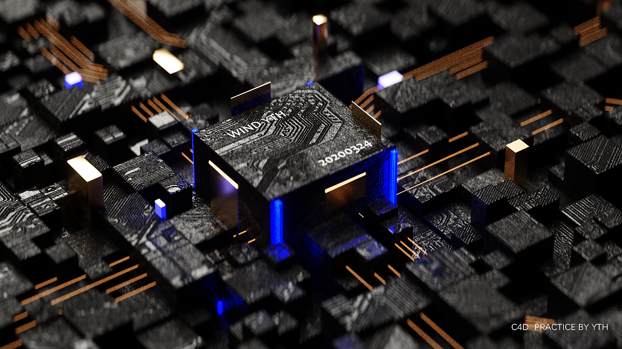 c4d—原创练习B级(方形构成——科技芯片)