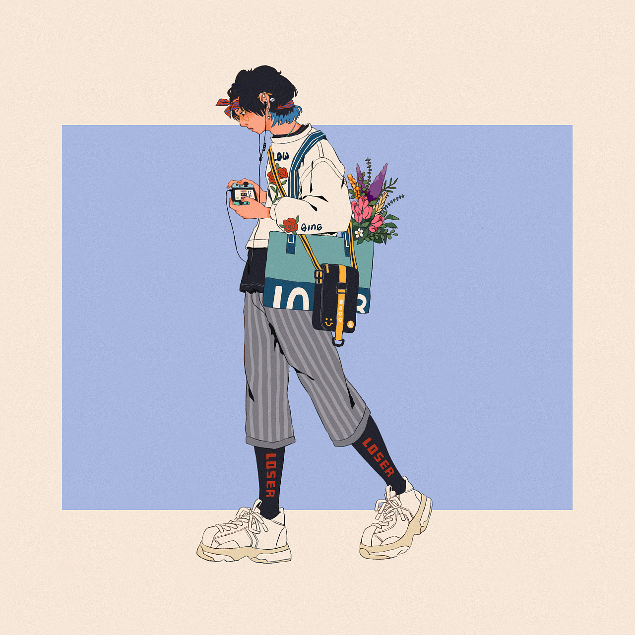 《有花相伴》潮流人设插画练习