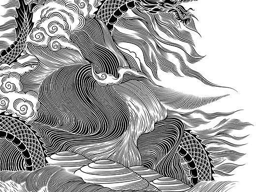 祥龙出云 茶山 太姥山 版画插画手绘