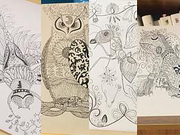 [插画-装饰画]蜻蜓、猫头鹰、蚂蚁、蜥蜴