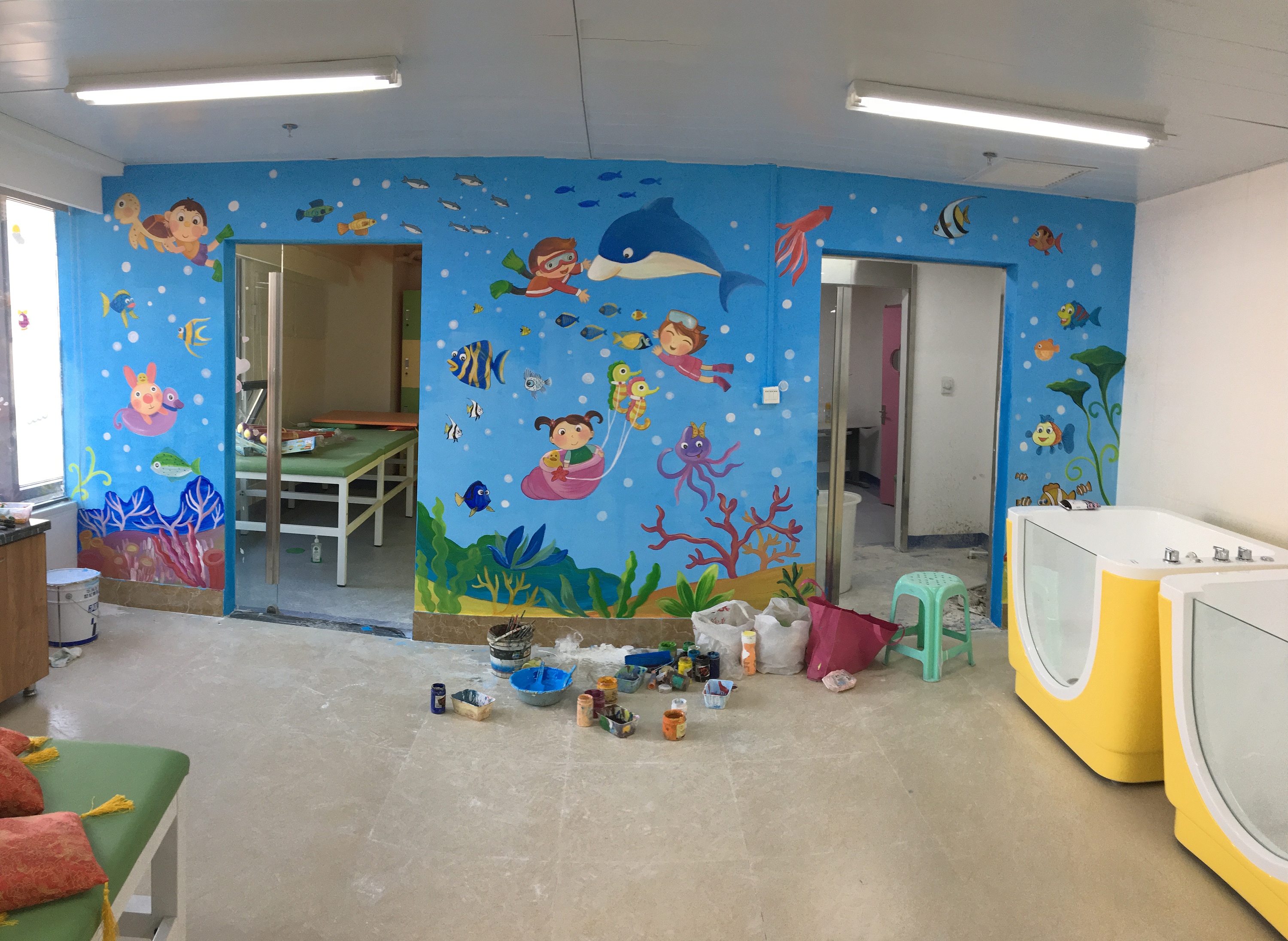 婴儿游泳馆手绘墙,墙体彩绘|其他|墙绘/立体画|sx筱莜 - 原创作品