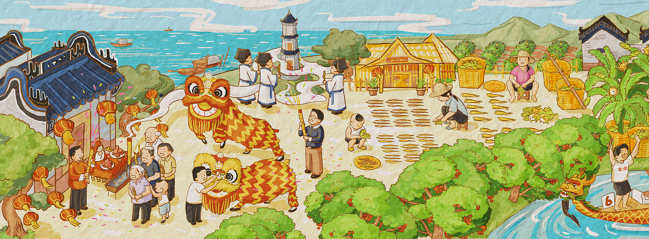 长洲岛-手绘形象墙-广州黄埔区-民俗乡土风情