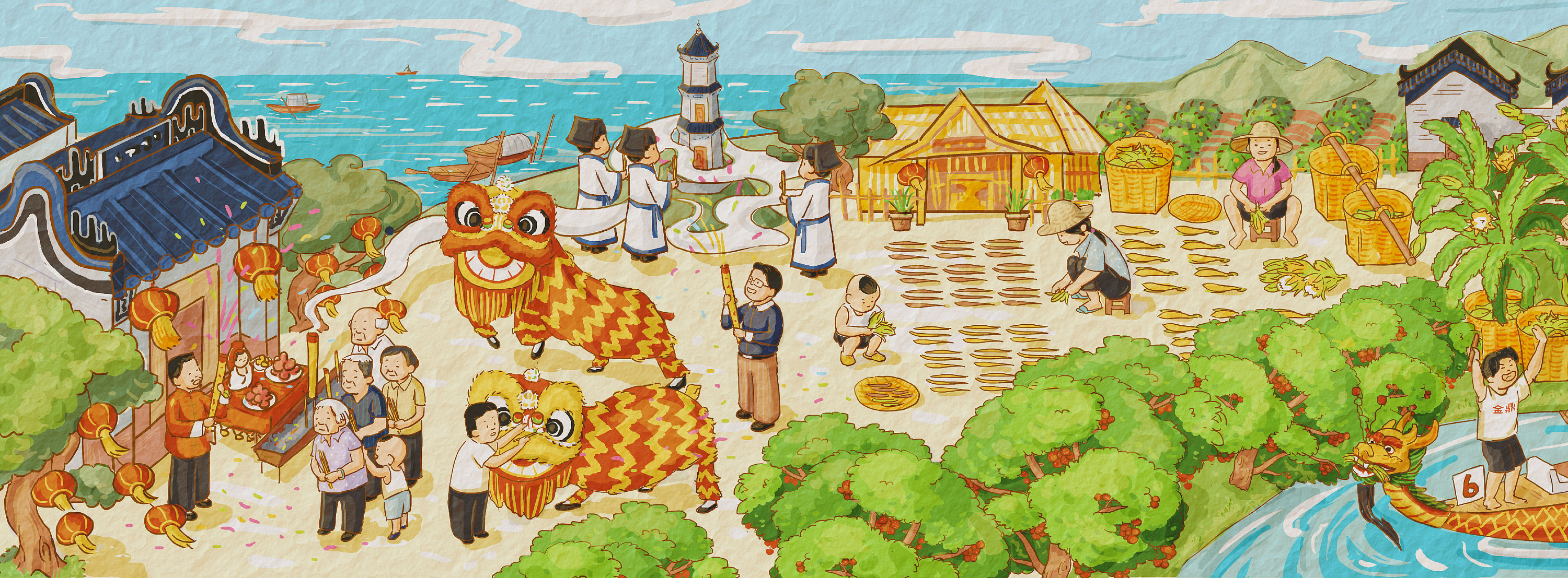 长洲岛手绘形象墙广州黄埔区民俗乡土风情