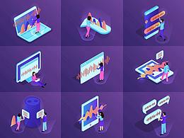 2.5D立体AI智能机器人呼叫客服语音识别UI图标插画设计