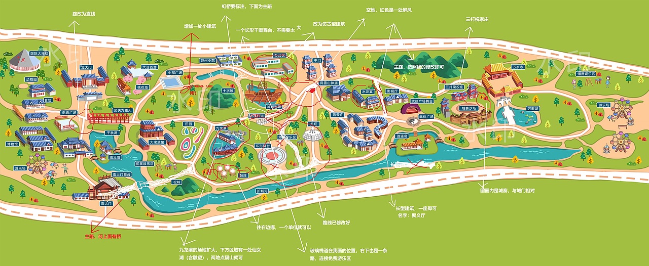 大宋武侠城景区智慧导览手绘地图定制设计