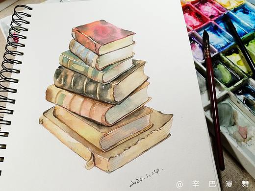 水彩｜一摞复古旧书（语音讲解）| 视频