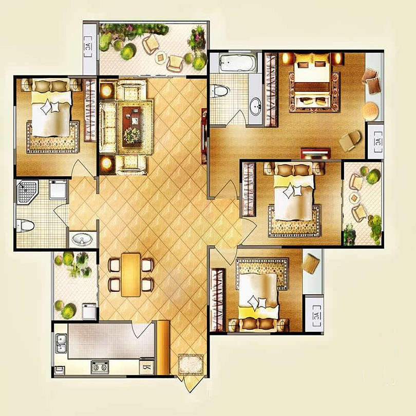 昌建誉峰140平四室两厅简欧风格装修效果图——户型图