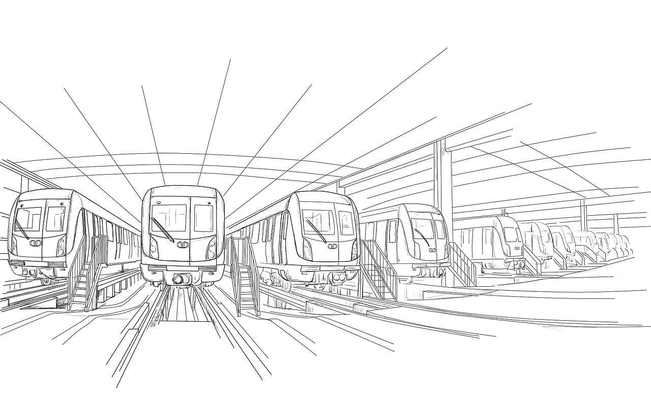 地铁站线描手绘