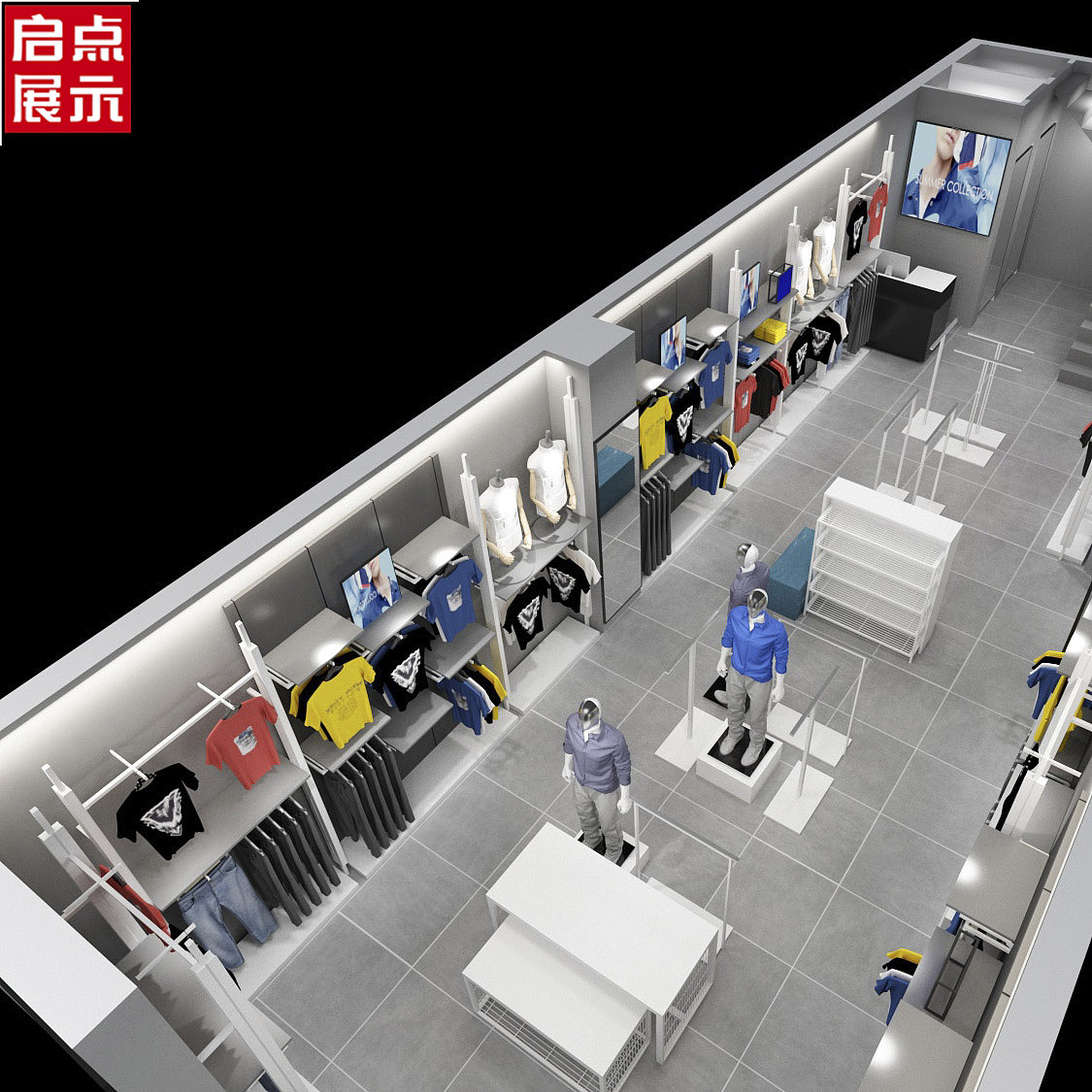 中高端的潮流男装店货架装修效果图