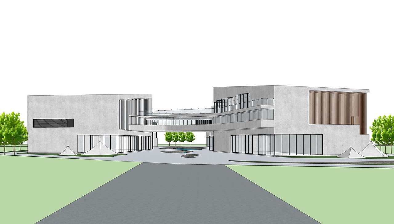 现代文化馆su模型下载