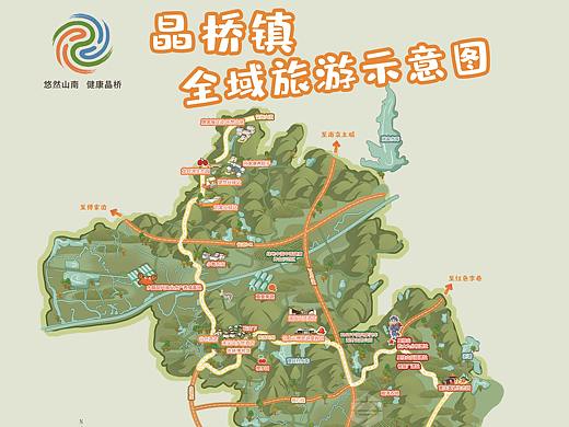 晶桥镇全域旅游示意图手绘地图导览图红军游学路线图