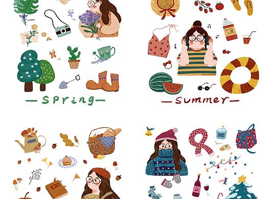 给自己画的关于四季的小道具贴纸