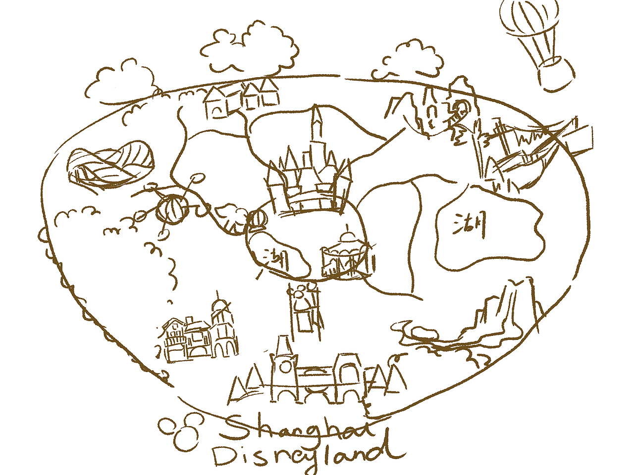 ai矢量插画 | 上海迪士尼手绘地图