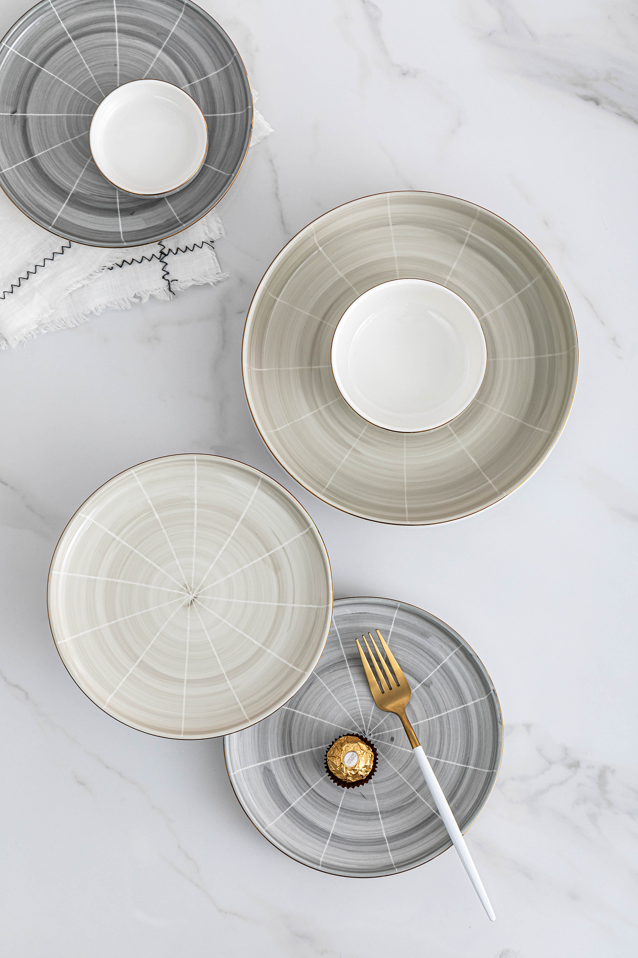 北欧简约纹理双色餐具套装