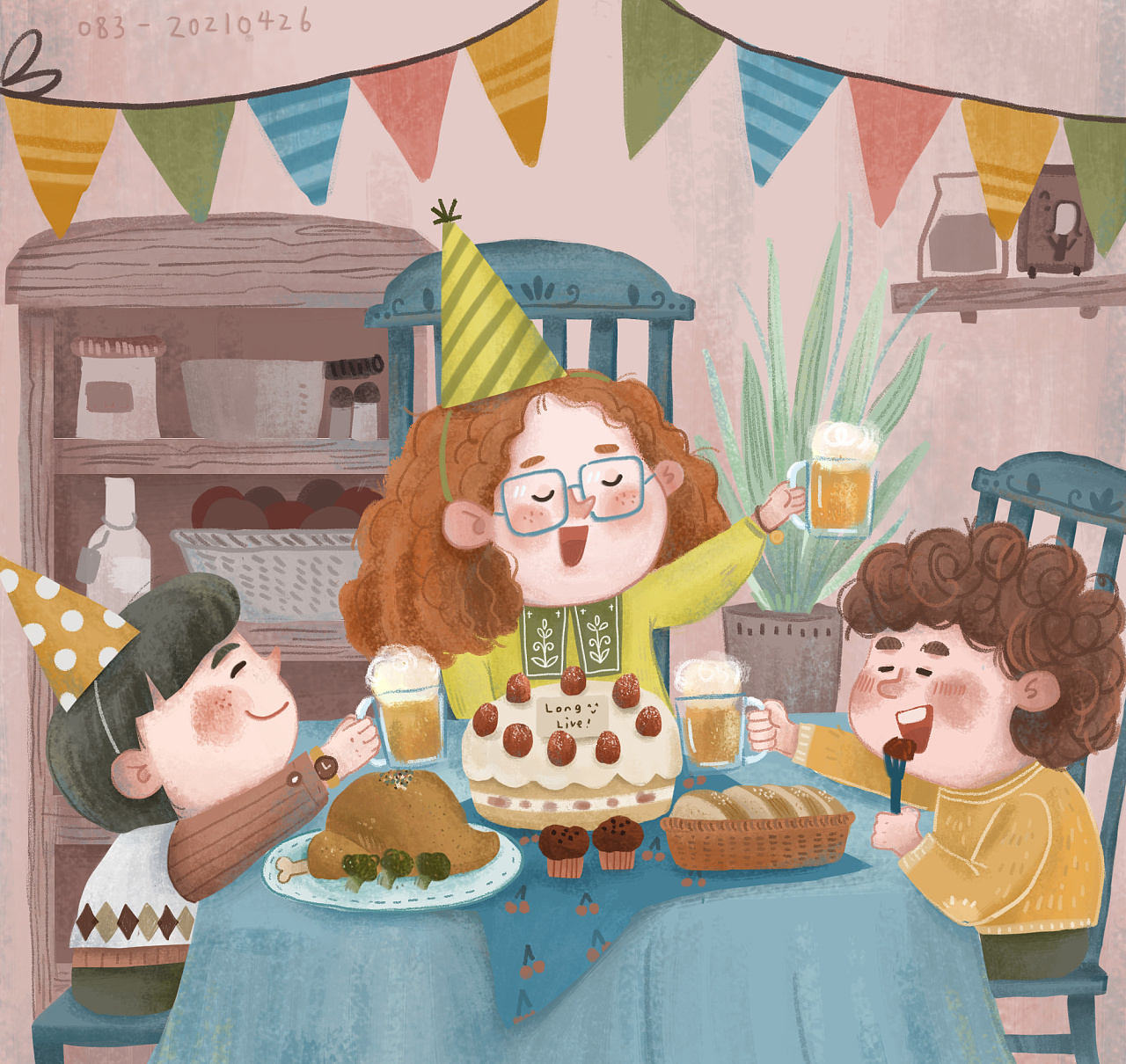 儿童插画练习餐桌聚会