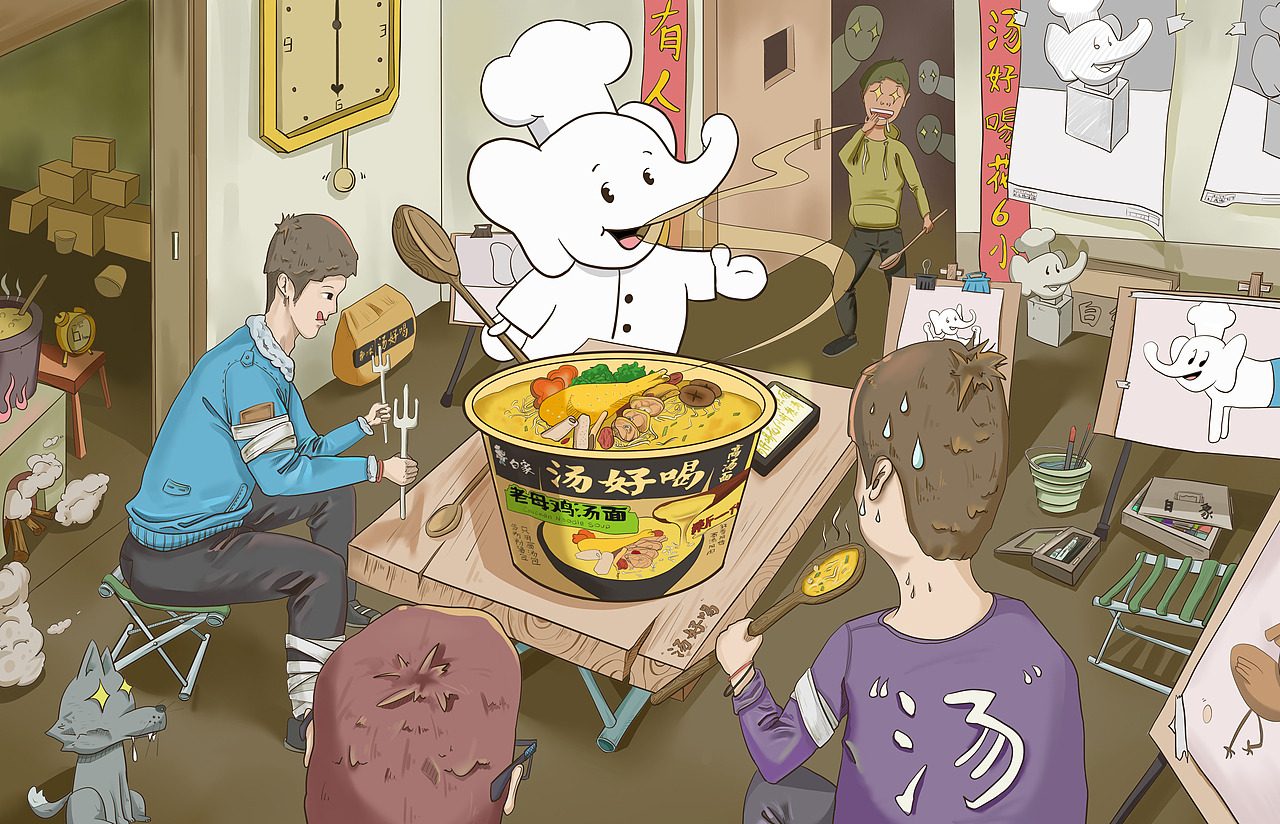 白象汤好喝全新上市，深夜放毒，原创插画