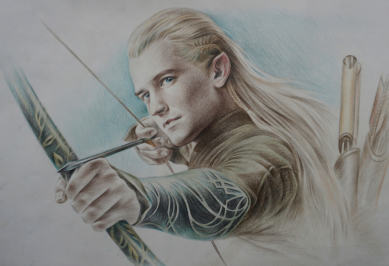 手绘彩铅魔戒,霍比特人精灵王子莱戈拉斯