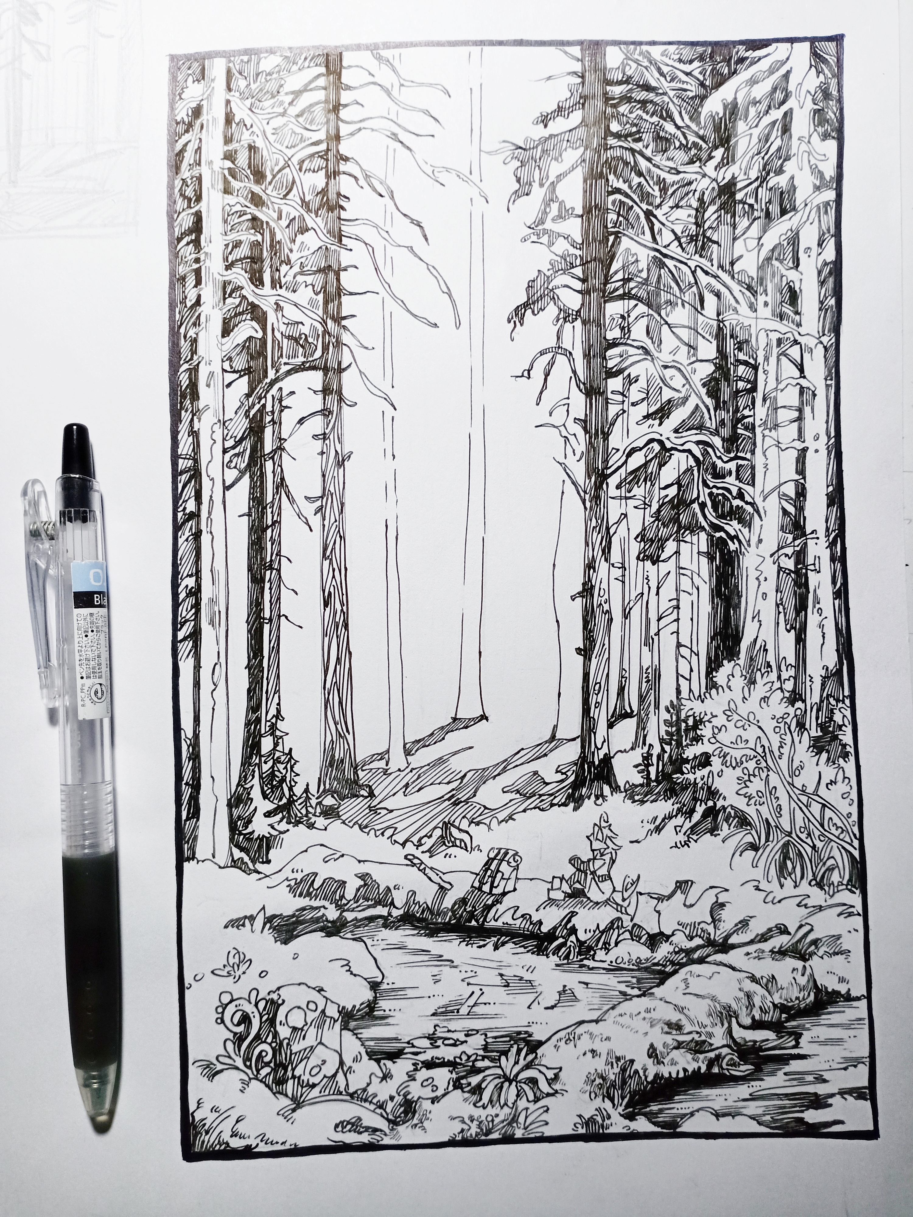 森林画法素描图片