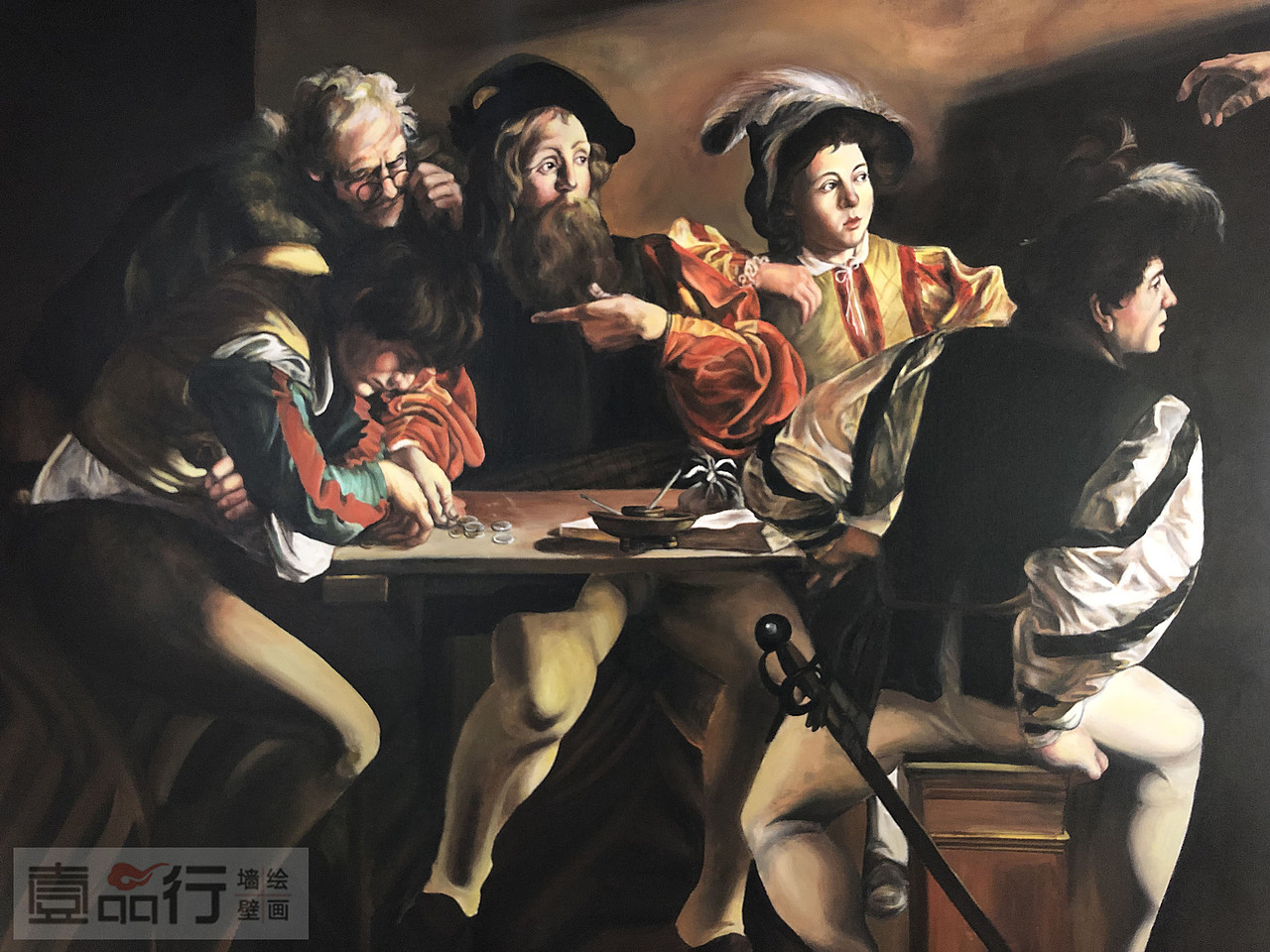 油画手绘墙墙面人物彩绘圣马太蒙召彩绘