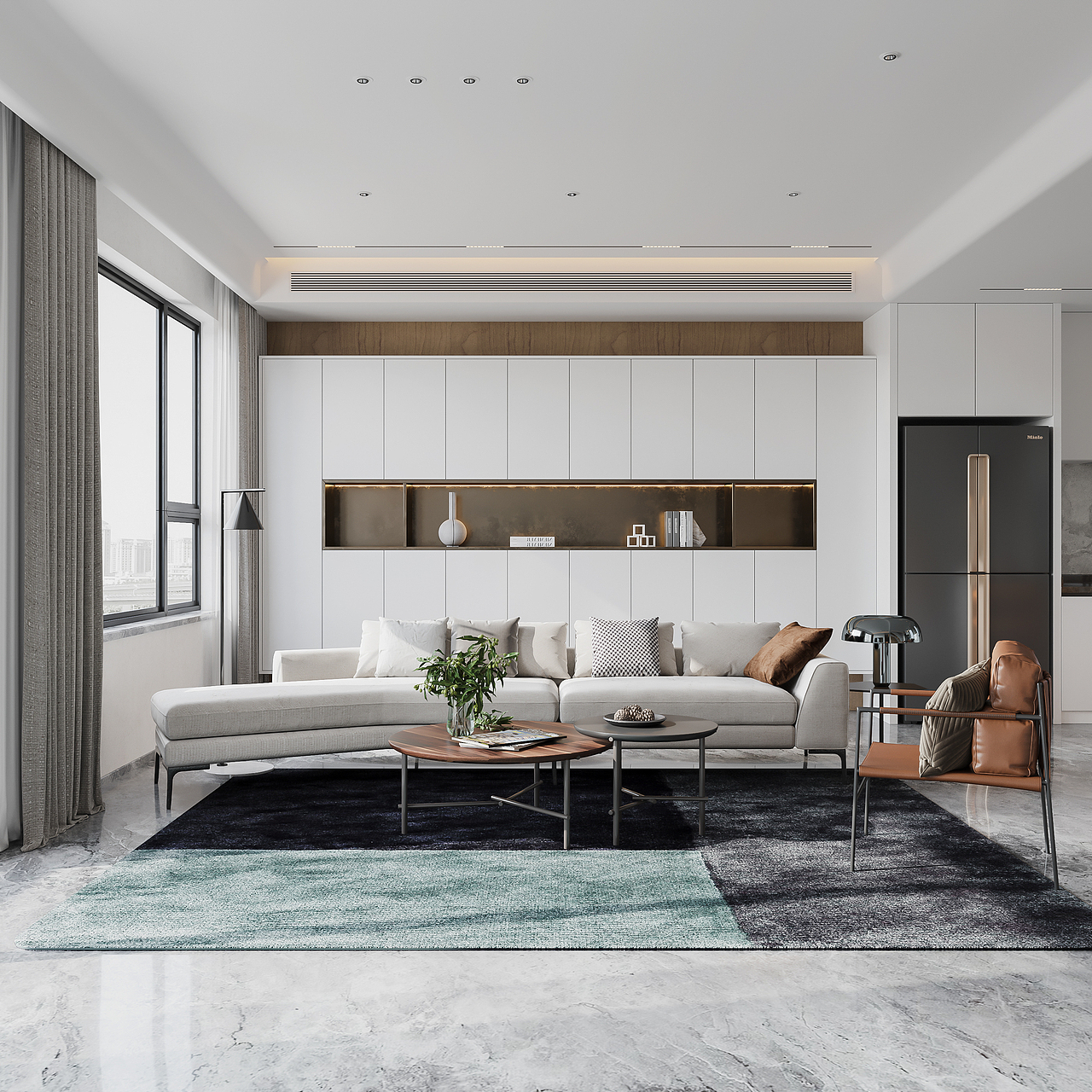 现代风格效果图(一楼客餐厅和二楼小阁楼)