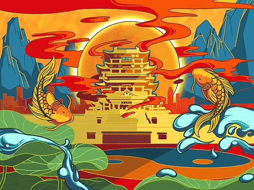 #乘风破浪的江西&滕王阁插画&包装插图