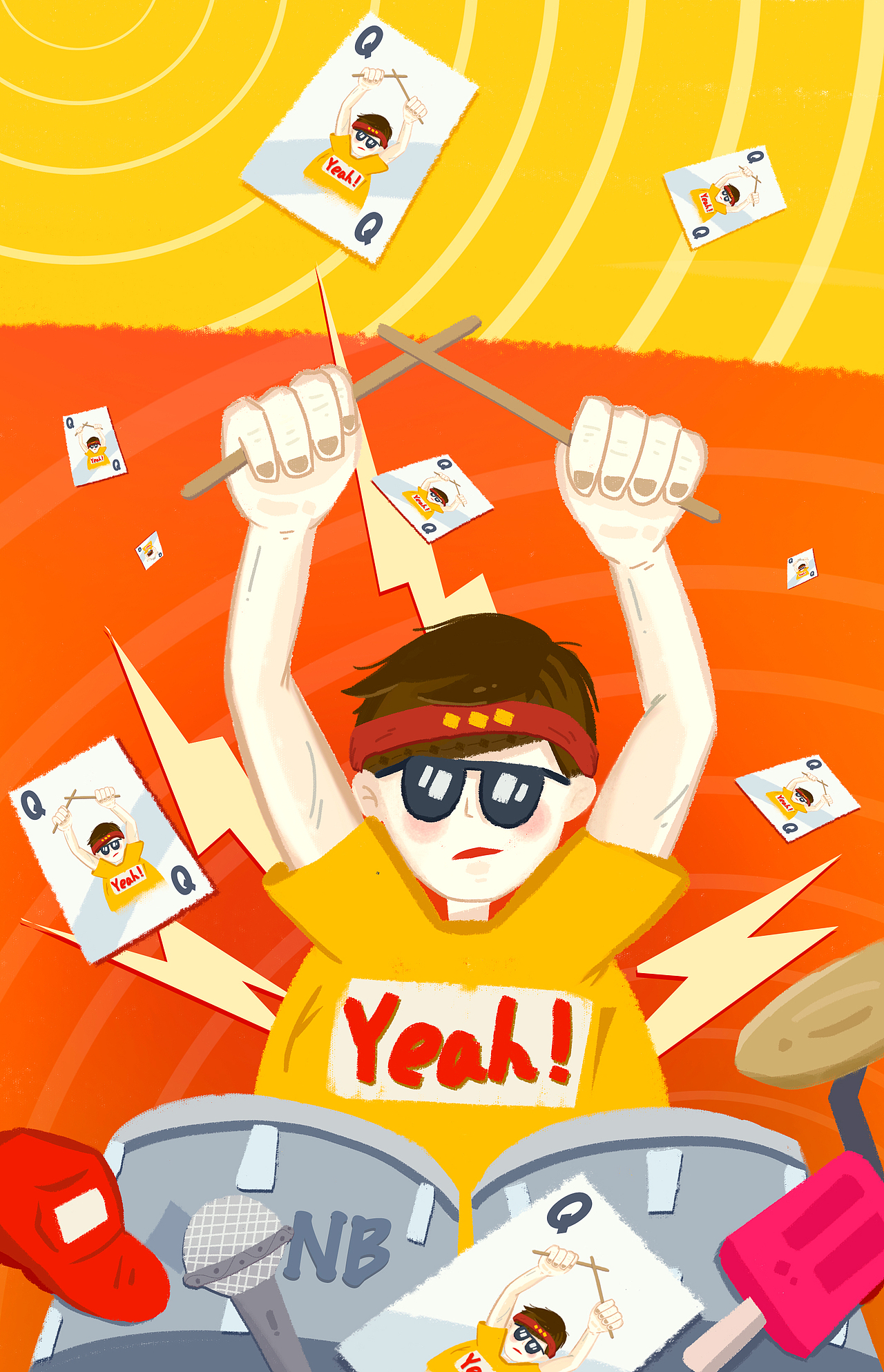 鼓手是个短发女孩,炸裂的节奏与她的高冷表情是很大的反差.